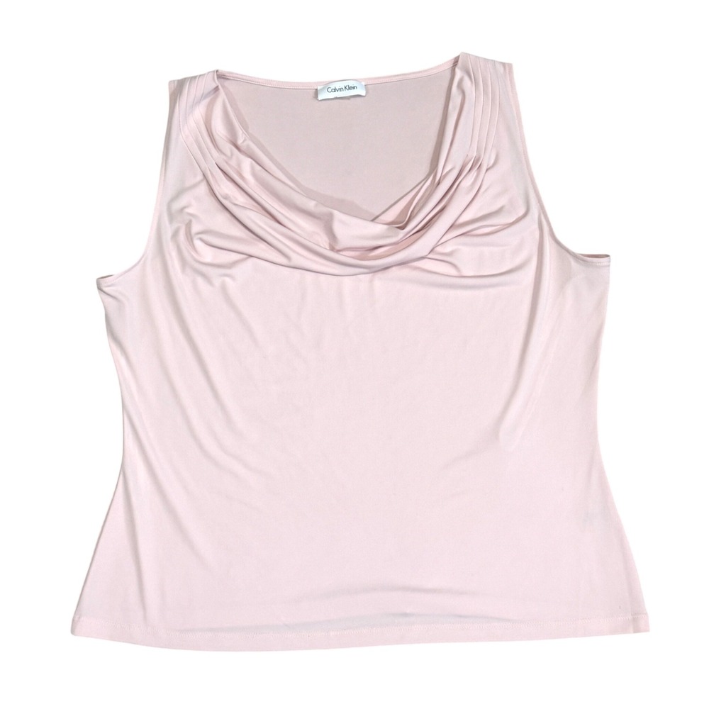*READ Calvin Klein Womens Pink Cowl Neck Sleeveless Blouse Top L/XL
